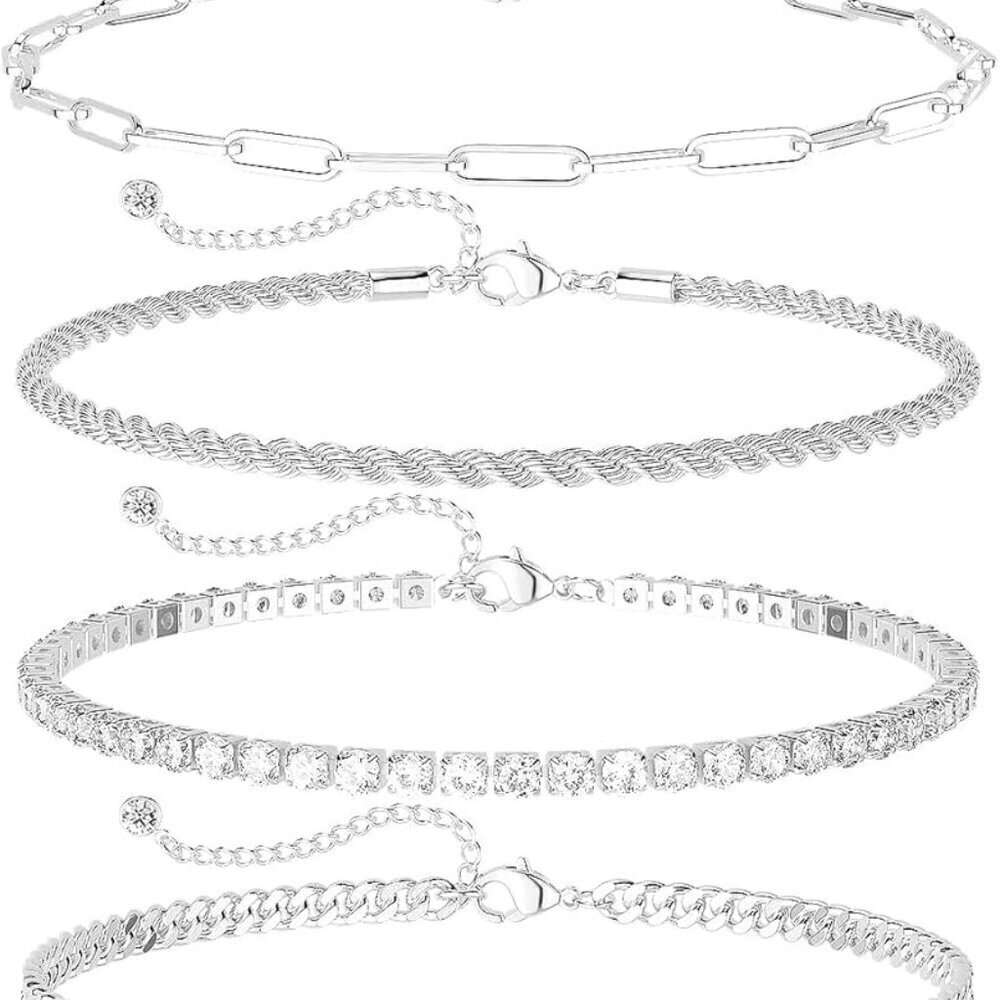 Dainty Silver Ankle Bracelets for Women Waterproof, S925 Sterling Silver